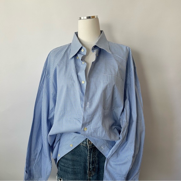 Peter Millar Tops - Peter Millar Blue Mini Gingham Check Cotton Button-down shirt.